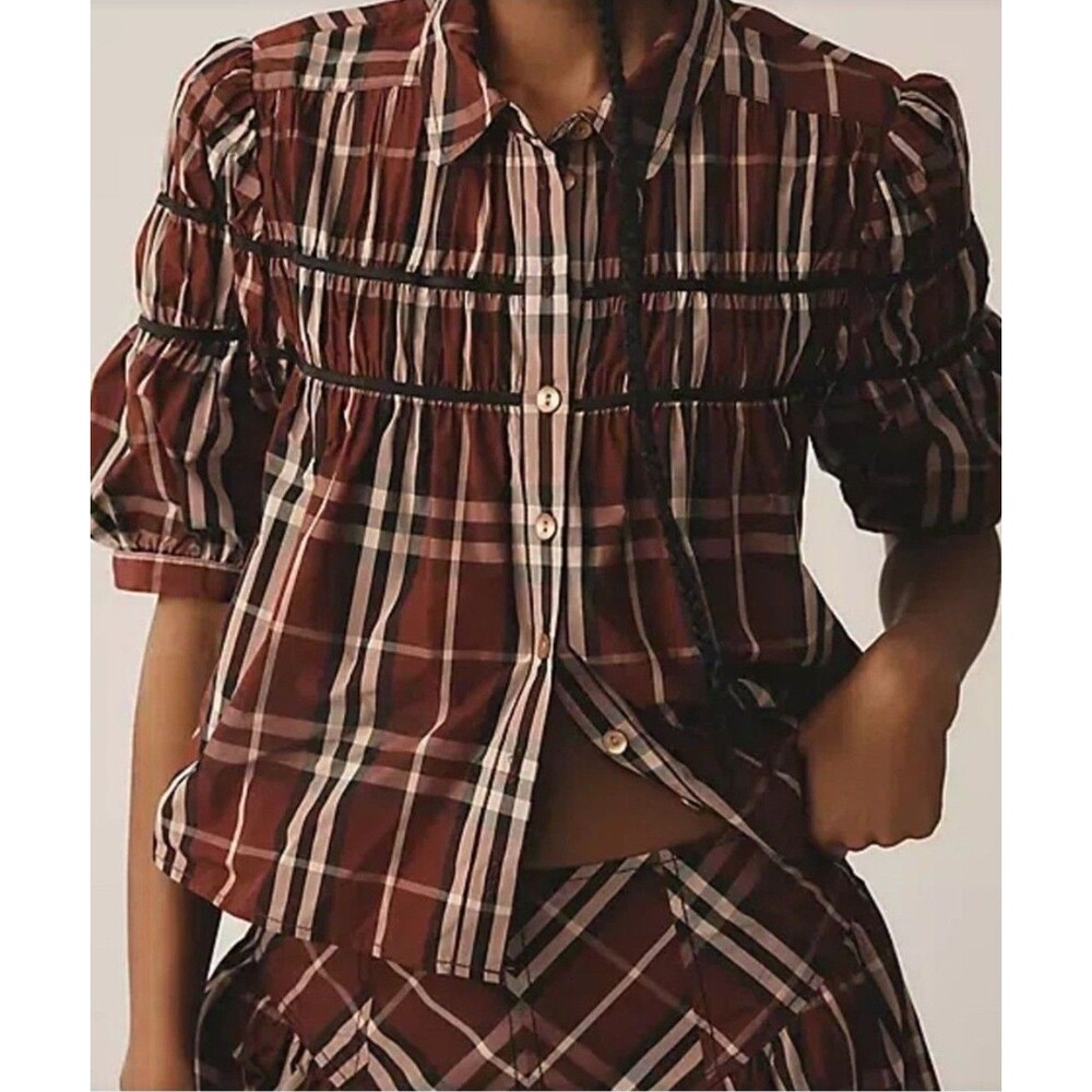 Anthropologie MAEVE Shirred Yoke Blouse In Multicolor XXS